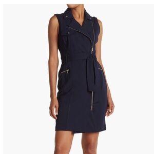 NWT Calvin Klein Black Moto Dress with Gold Accents - Size 14